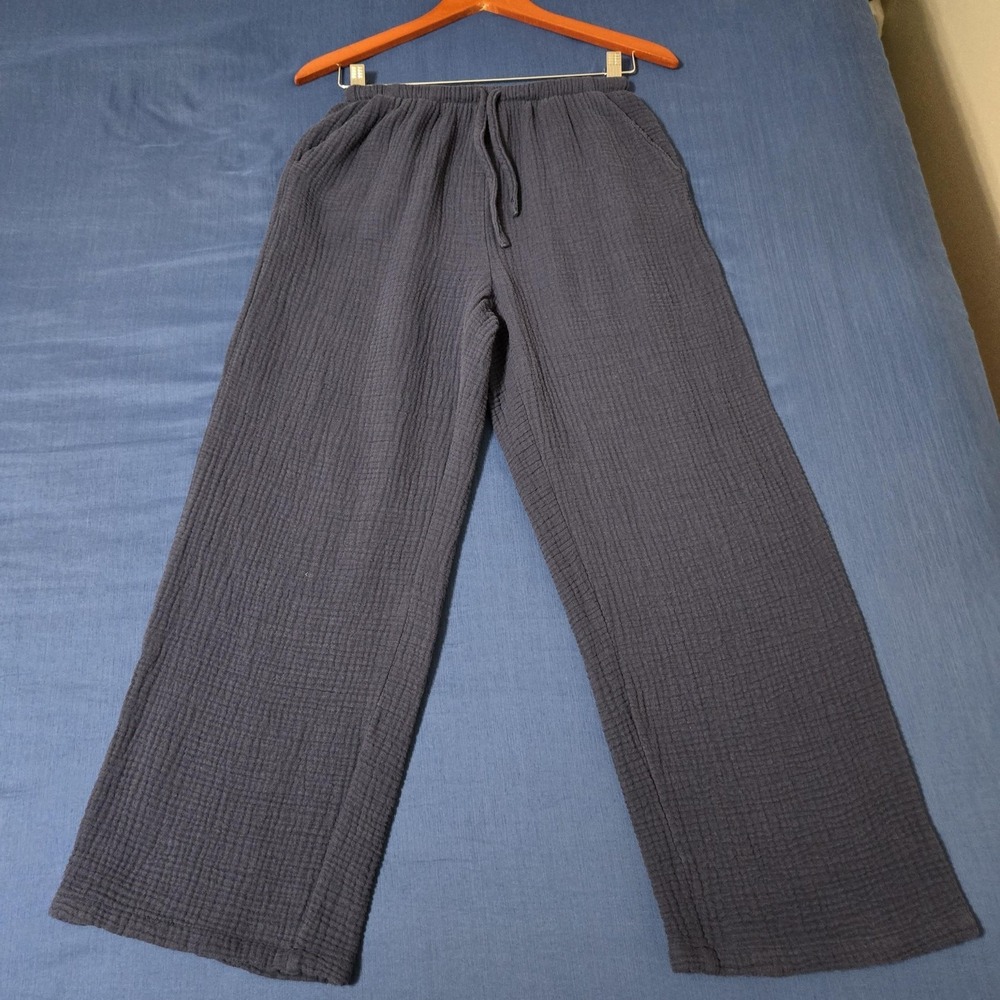 SheIn Pants Womens Small Blue 100% Cotton guaze‎ Wide Leg Elastic Waist Lounge